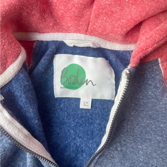 Boden Pink and Blue Zip-Up Hoodie Sweatshirt - size 2-3 years - Picture 3 of 3